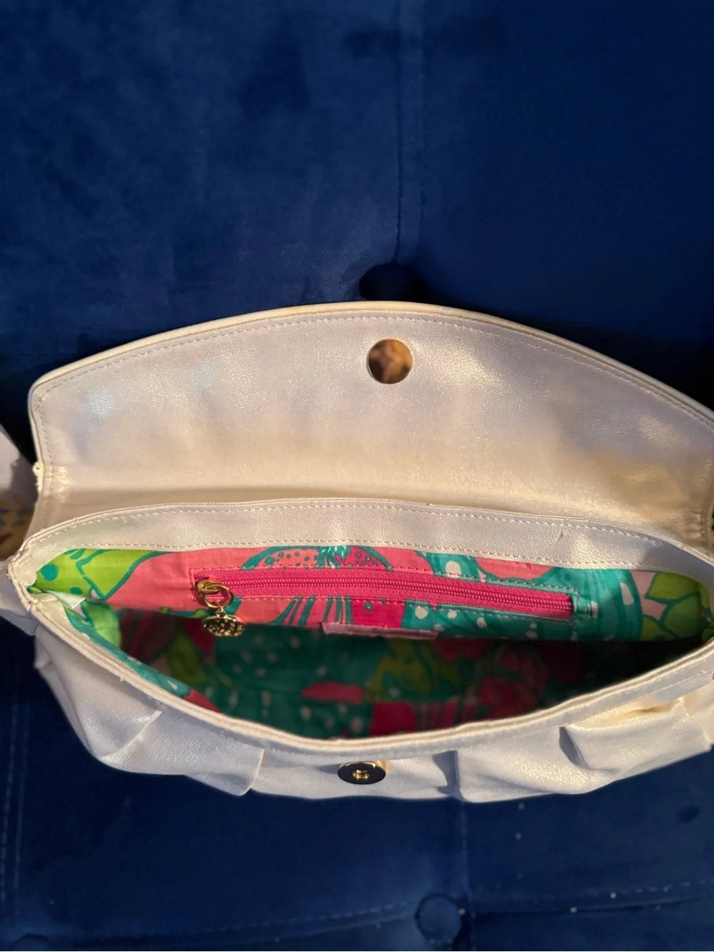 Lilly Pulitzer Ivory Pleated Clutch with Coral Motif